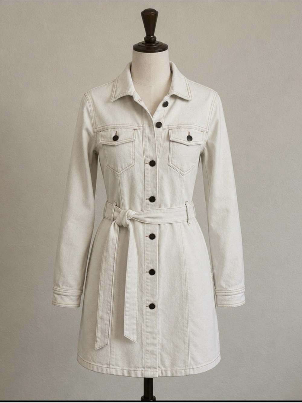 a.n.a Cream Belted Denim Trench Jacket